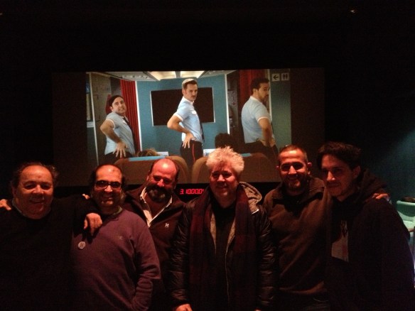 De izq a drch: Pepe Salcedo (montador de imagen), Pelayo Gutiérrez (montador/diseñador de sonido), Iván Marín (sonido en producción), Pedro Amodóvar (director), Marc Orts (mezclador) y 