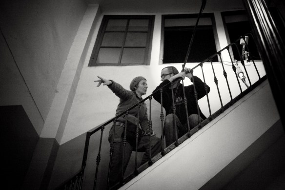 La Sonidista Eva Valiño y su microfonista Iñaki Díez en el rodaje.